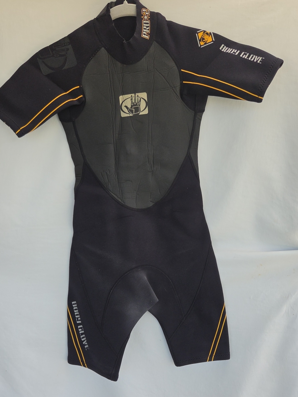 Body Glove Kids Black One-Piece Short Sleeve Wetsuit with Yellow Piping Sz 10